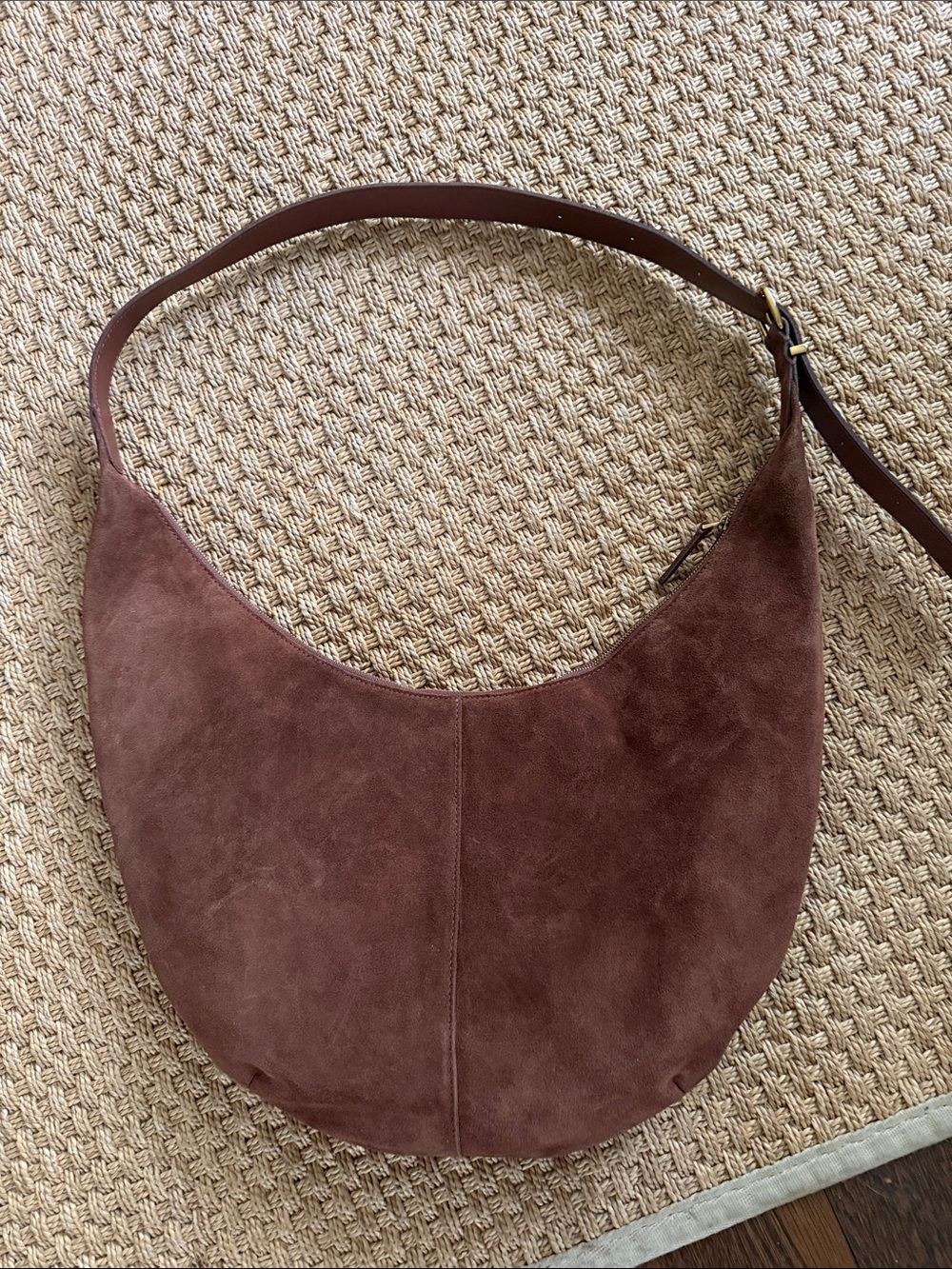 Madewell Essential Curve Chocolate Brown Suede Shoulder Bag